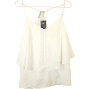 Guess Womens White L Ruffle Top Strap Sleeveless Pullover New with Tags Large